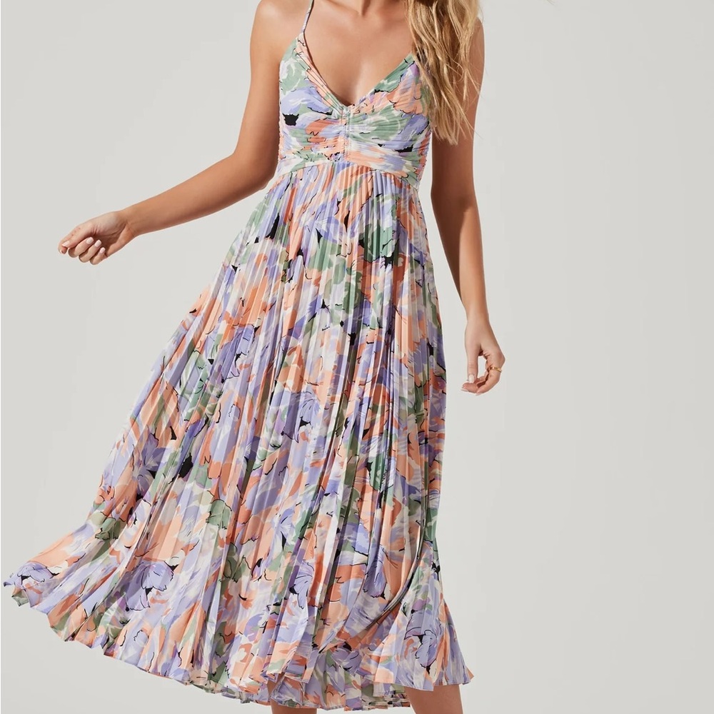 BLYTHE FLORAL PLISSE MIDI DRESS